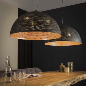 Set of 2 Dome Pendant Lamps with Striking Black Exterior - Modern Elegance for Your Space